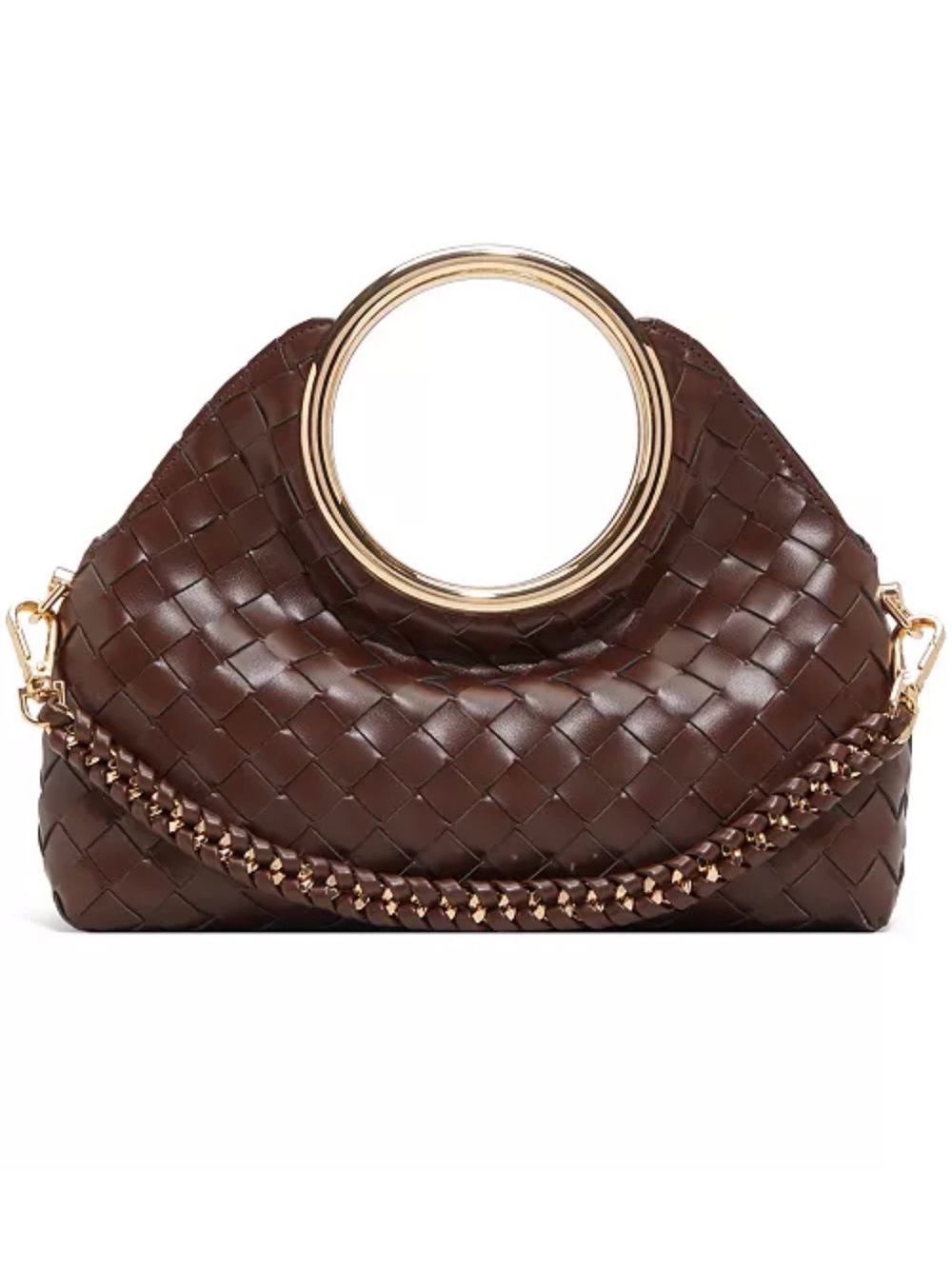 Aldo Woven Dark Brown Shoulder Bag with Gold Ring Handle